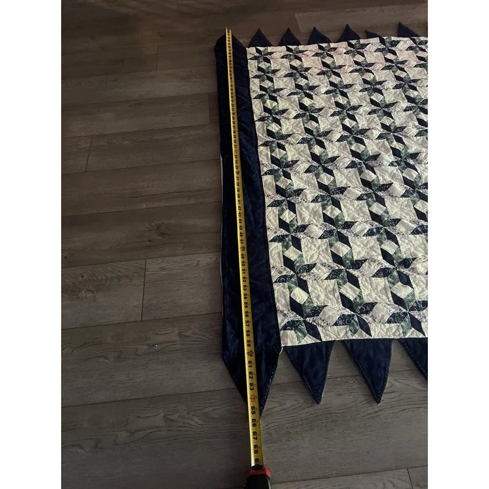 Vintage Feed Sack Blue And White Eight Point Star Pattern Quilt 81